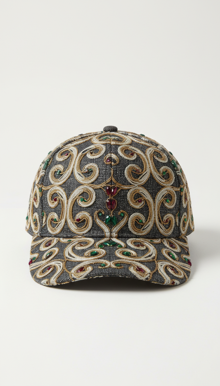 Bold motif cap with adjustable strap